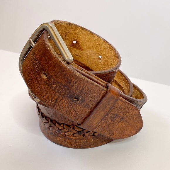 Vintage Tooled Brown Leather Belt Sz 38 Braided Western Boho Distressed Patina - Picture 3 of 12